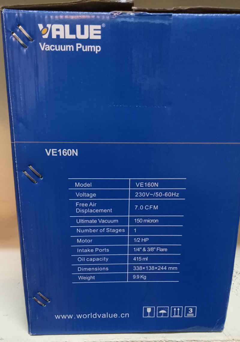 Value single stage Vacuum Pump 1/2HP VE160N 6.0CFM 220V English Vision