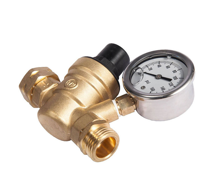 Water Pressure Regulator, Lead Free Brass Valve with Gauge for RV Camper, Pressure Range 0-160PSI / 0-11Bar