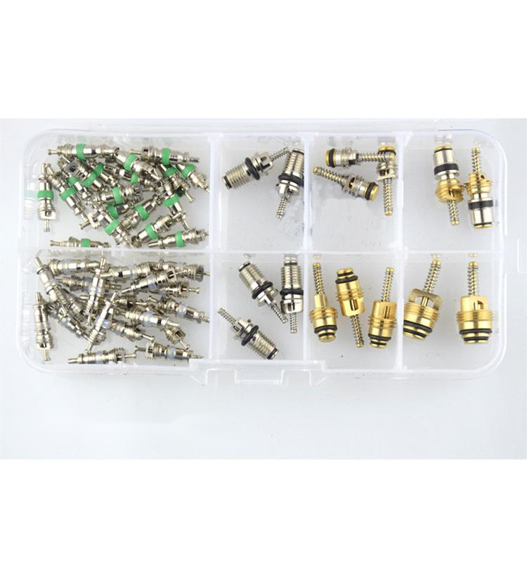 Car Air Conditioner Valve Core Accessories with Remover Tool R12 R134a Refrigeration Tire Valve Stem Cores Repair Kit