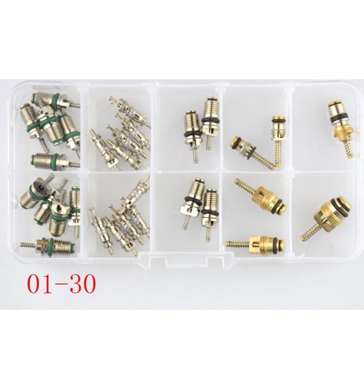 Car Air Conditioner Valve Core Accessories with Remover Tool R12 R134a Refrigeration Tire Valve Stem Cores Repair Kit