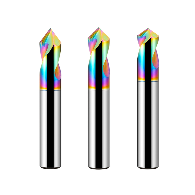 Solid Carbide Spot Drill HRC65 2 Flutes Centering Drill 60/90/120 Degree DLC Colorful Coating Spotting Drill Bit For Aluminum