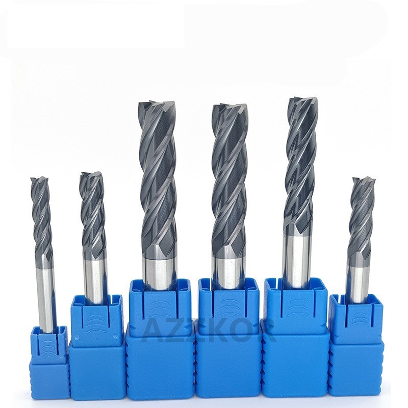 Azzkor 4F Solid Carbide Endmill CNC Milling Cutter Router Bits For Metal Square Flat Face End Mill  HRC 45/55/65/70