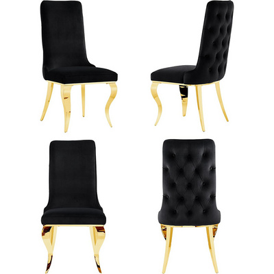 Modern Black Velvet Button Tufted Dining chair Luxury Gold Steel Metal Dining Room Chairs