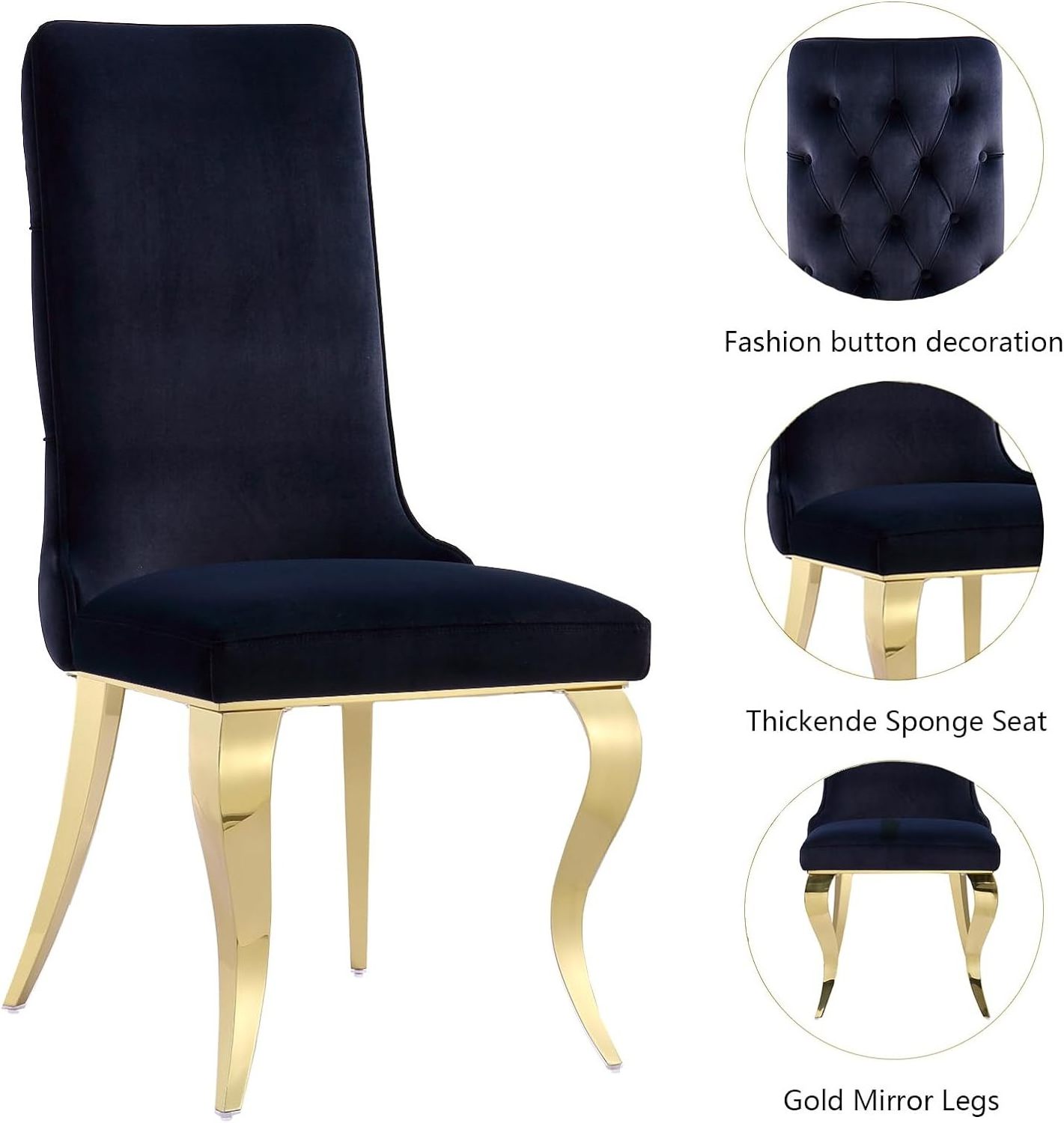 Modern Black Velvet Button Tufted Dining chair Luxury Gold Steel Metal Dining Room Chairs