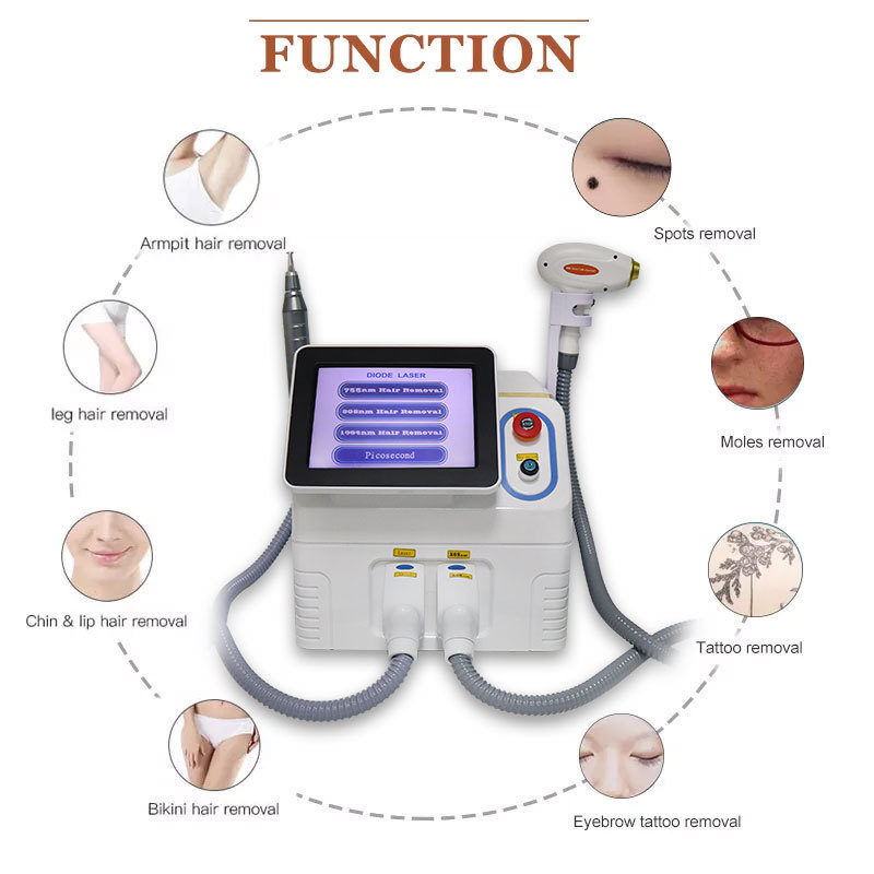 2023 Portable 2 In 1 Diode Laser Picosecond Laser Machine 808nm Hair Removal Machine & Picosecond Laser Tattoo Removal Machine