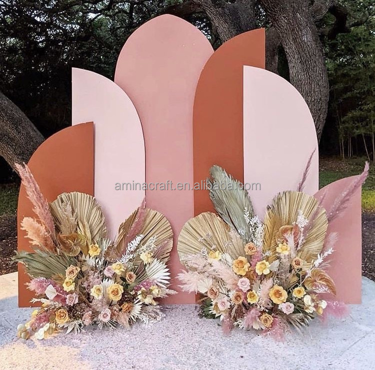 Amina Craft Customize size Luxury Pink Color Acrylic Panel Backdrop Arch Wall Photo Booth Backdrop for Wedding Party Decoration