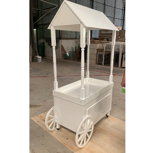 Amina Craft Wedding White Wooden Candy Display floss Carts with wheels for outdoor wedding decoration