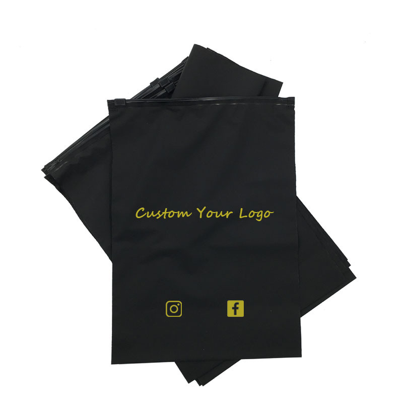 Zipper Bag Zip Lock Bag with Logo Good Quality CPE Matte Black for Hoodies Garment Clothing, Fashioned Custom Packaging Black