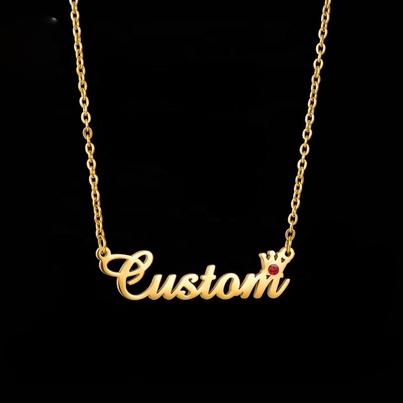 Personalized stainless steel jewelry anti allergy 18k gold plating adult kids custom chain names nameplate necklace