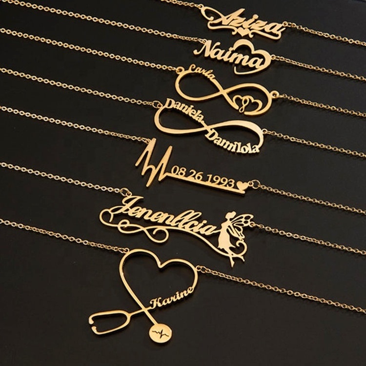 Personalized stainless steel jewelry anti allergy 18k gold plating adult kids custom chain names nameplate necklace