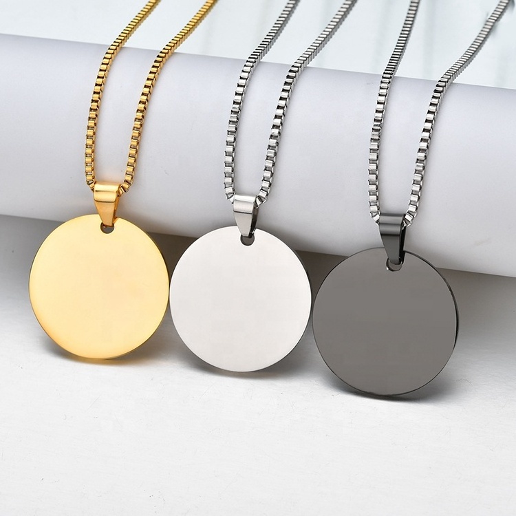 Wholesale hot sale stainless steel round pendant charm 15mm 20mm 25mm 30mm custom logo gold pendant necklace