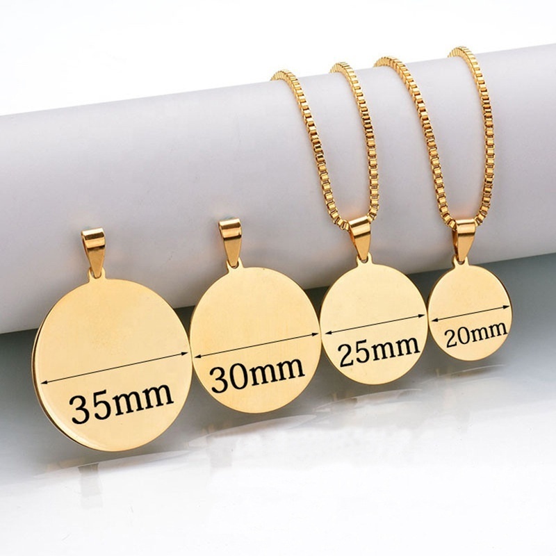 Wholesale hot sale stainless steel round pendant charm 15mm 20mm 25mm 30mm custom logo gold pendant necklace