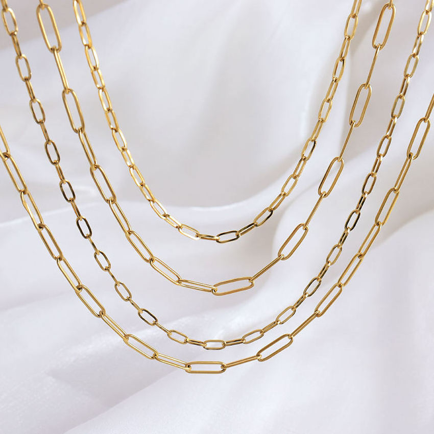 Fashion Stainless Steel 18k Gold Filled Paper Clip Rope Chain for Jewelry Making  Necklace