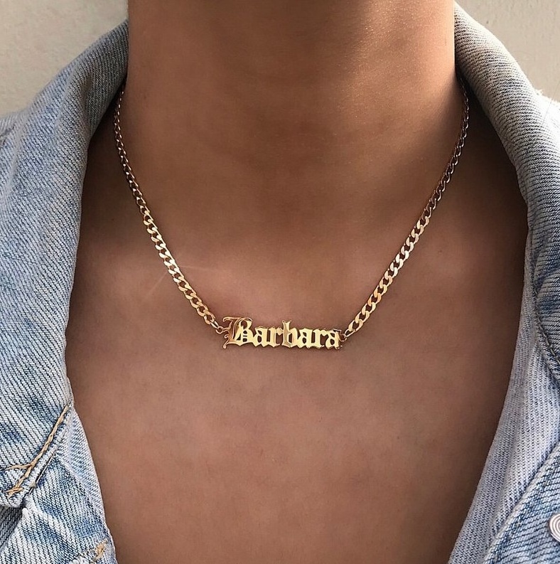 Personalized Stainless Steel Cuban Chain Necklace Jewelry Custom Name Plate  Gold Necklace Chain For Men