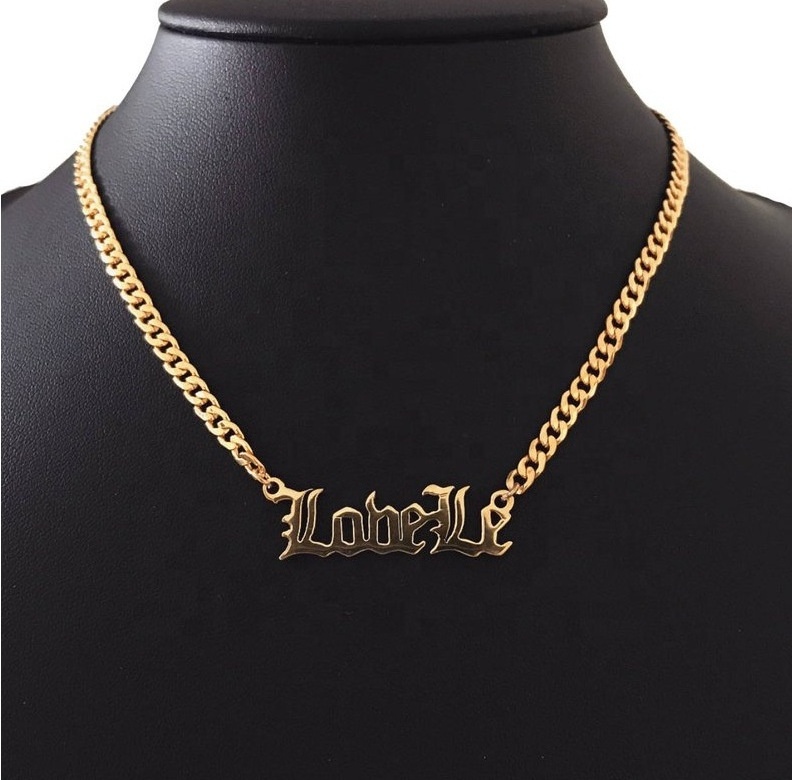 Personalized Stainless Steel Cuban Chain Necklace Jewelry Custom Name Plate  Gold Necklace Chain For Men