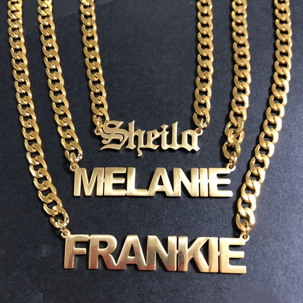 Personalized Stainless Steel Cuban Chain Necklace Jewelry Custom Name Plate  Gold Necklace Chain For Men