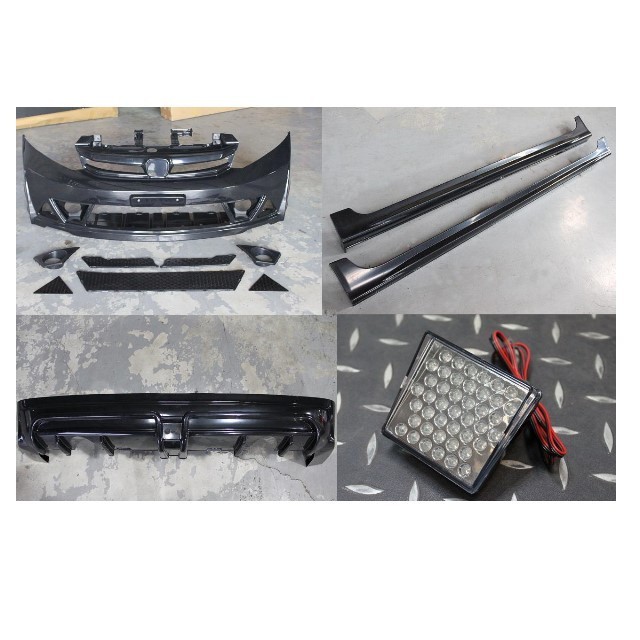 AUTO CAR SPARE PARTS FRONT BUMPER+REAR BUMPER LIP+SIDE SKIRT FOR HONDA CIVIC 4D 2012 RR STYLE CAR BODY KIT