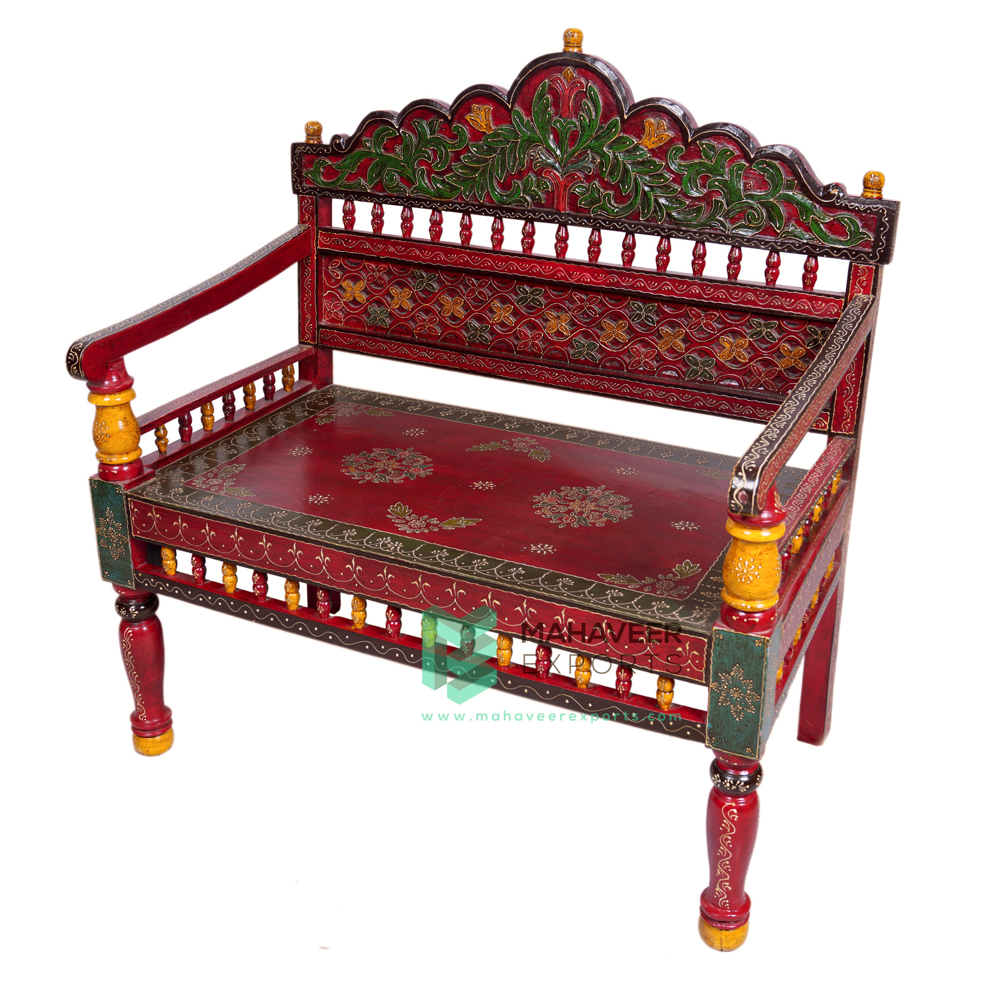 Best Selling Fine Hand Painted Wooden Bench With Back Support Comfortable Sitting For Outdoor Garden Antique Furniture