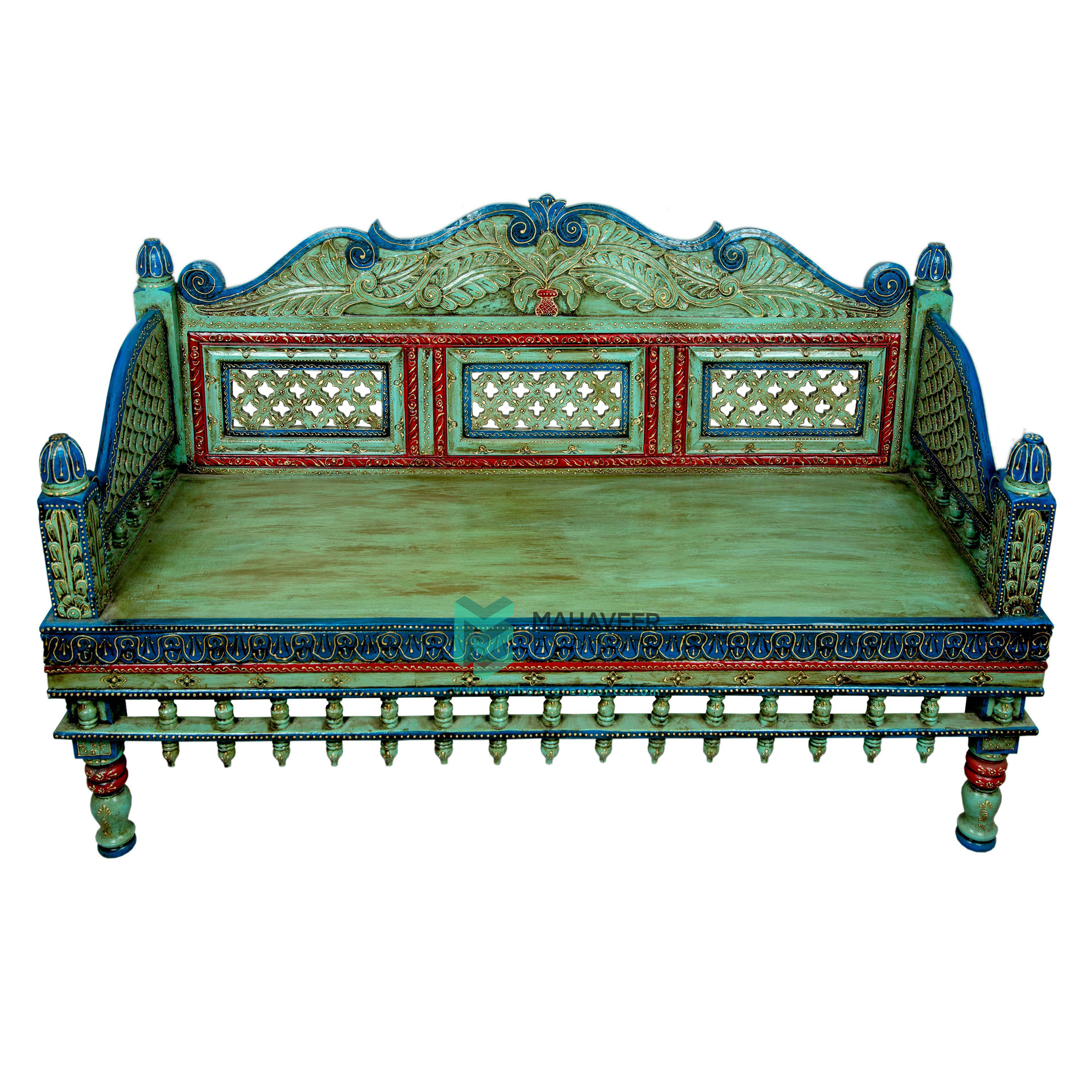 Best Selling Fine Hand Painted Wooden Bench With Back Support Comfortable Sitting For Outdoor Garden Antique Furniture