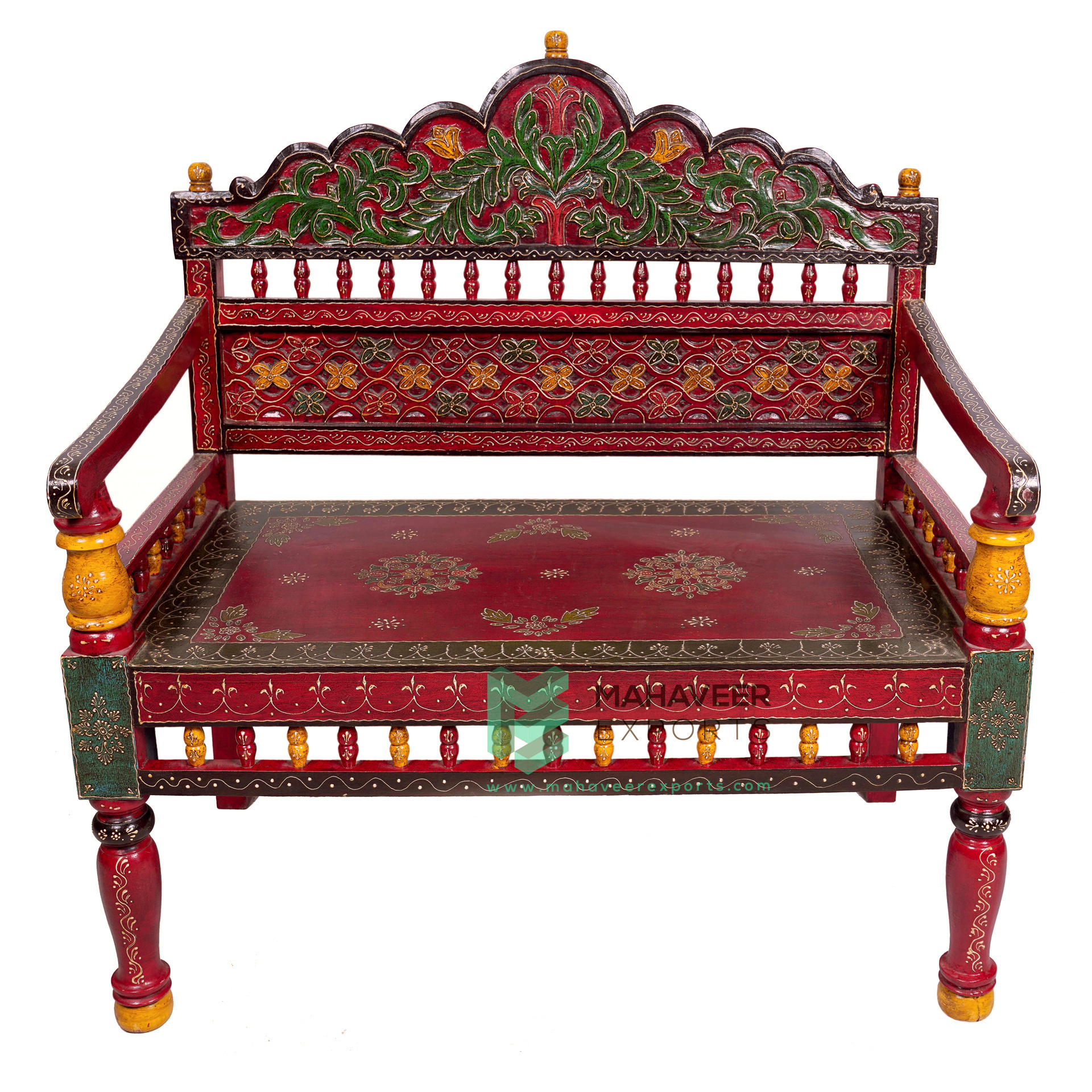 Best Selling Fine Hand Painted Wooden Bench With Back Support Comfortable Sitting For Outdoor Garden Antique Furniture