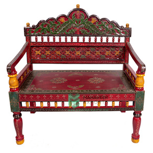 Best Selling Fine Hand Painted Wooden Bench With Back Support Comfortable Sitting For Outdoor Garden Antique Furniture