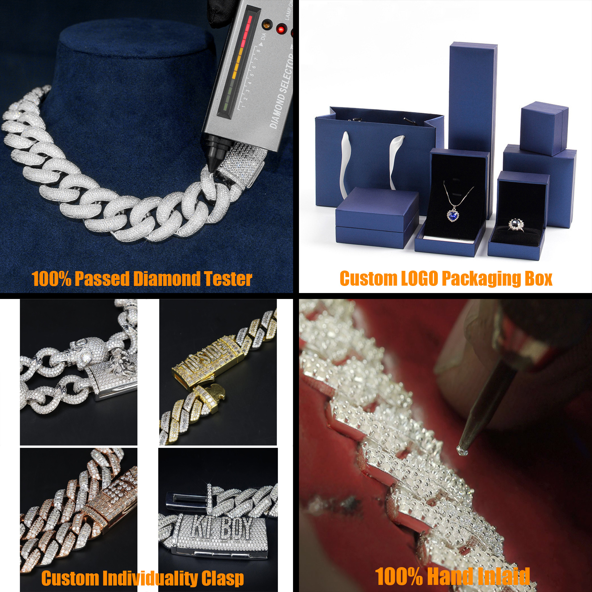 Custom 15MM 18MM 20MM 22 MM Baguette Chain Cuban Moissanite 925 Silver Hip Hop VVS Diamond Moissanite Cuban Link Chain