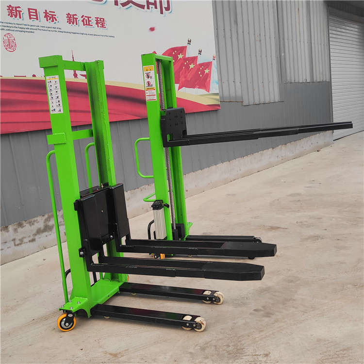 The Best Sale 500kg 1000kg self loading portable forklift 1500kg mini small hand manual semi electric self load lifting stacker