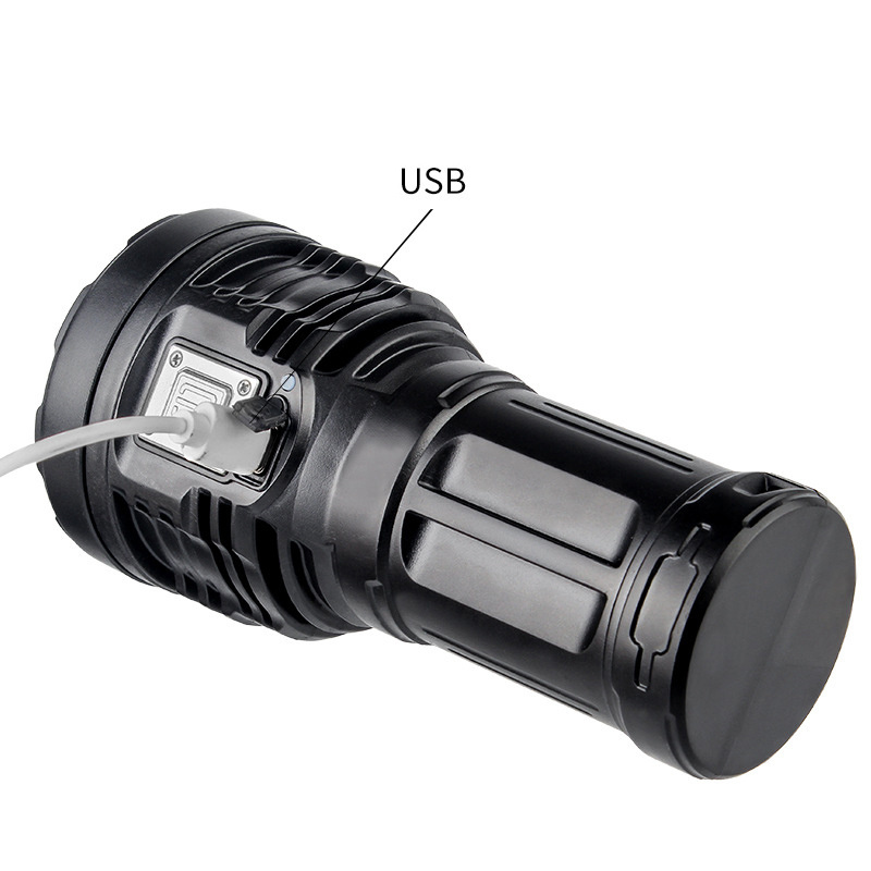 Big Strong Light LED Flashlight USB Rechargeable Tactical Hunting Flashlight Built-in Battery Flash Light