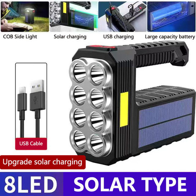 Outdoor High-power Solar Rechargeable Lantern Searchlight Waterproof Hunting Torch Spotlight