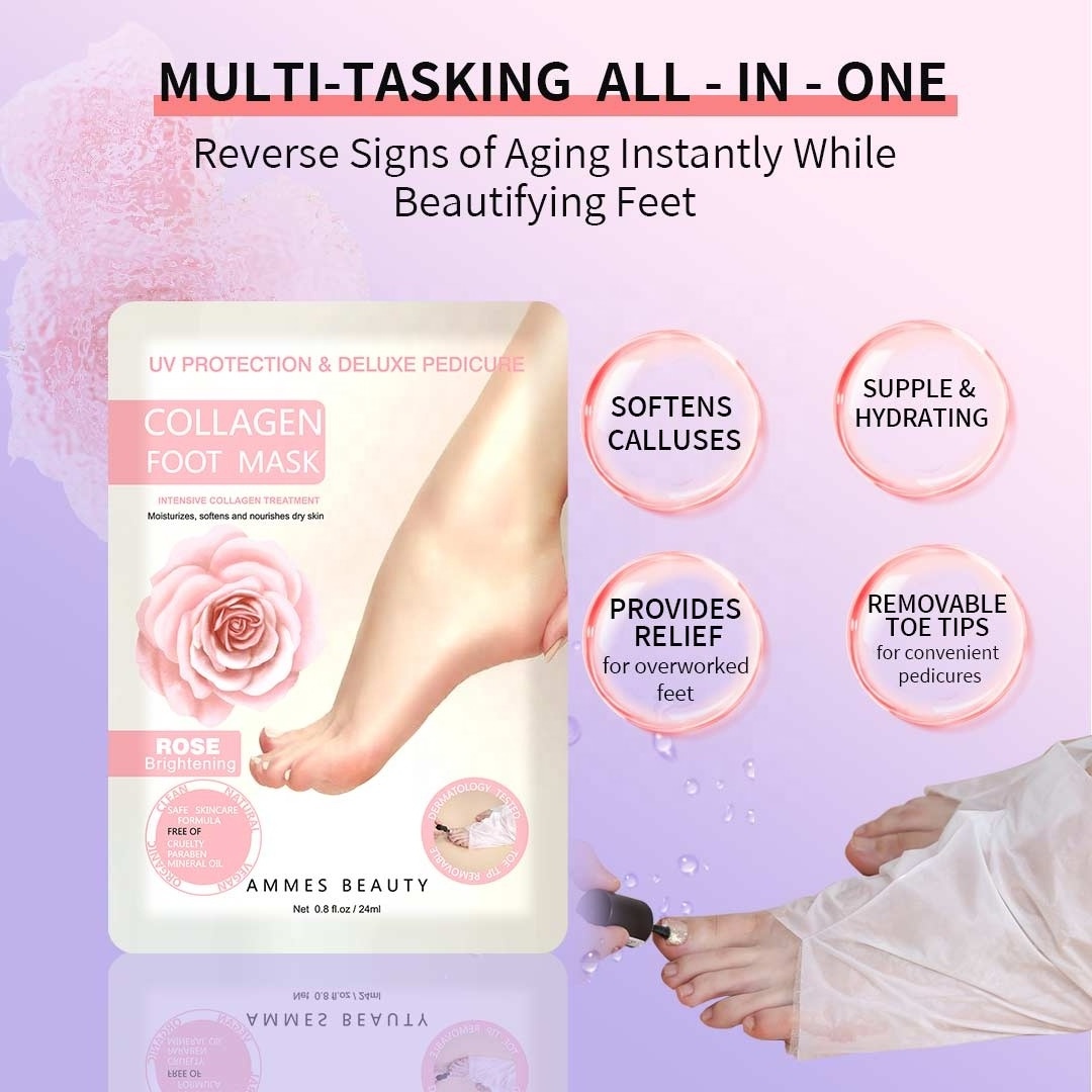 Private Label Callus Soften Collagen Foot Mask Nail Salon Spa Treatment Removable Toe-tips Pedicure Collagen Socks for Foot Care