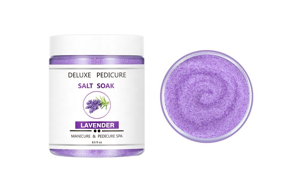 Luxury Deluxe Pedicure Packaging 4 Steps Manufacturer Salt Soak Sugar Scrub Moisture Mask Massage Cream Lavender Body Scrub