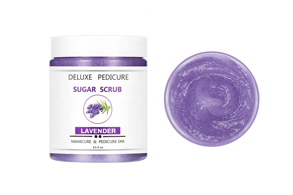 Luxury Deluxe Pedicure Packaging 4 Steps Manufacturer Salt Soak Sugar Scrub Moisture Mask Massage Cream Lavender Body Scrub