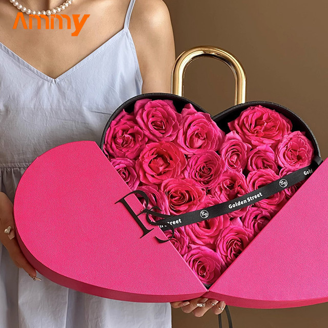 Ammy Valentine's Day gift flower box Love hand-held flower box Lock heart flower heart packing box other christmas decorations