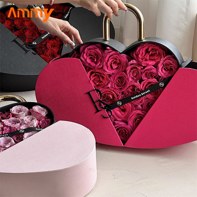 Ammy Valentine's Day gift flower box Love hand-held flower box Lock heart flower heart packing box other christmas decorations