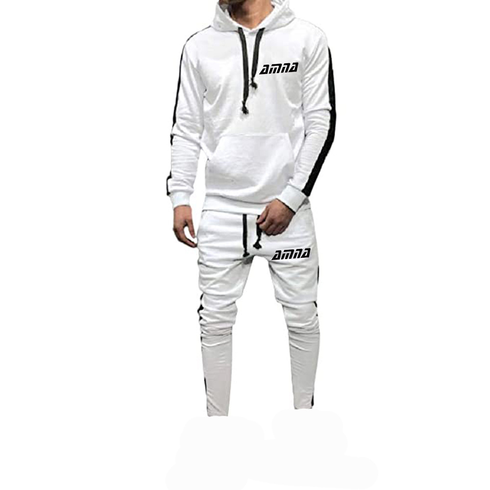 Adult Men Track Suit White And Black Lined Sweet Suit Pullover Track Suit