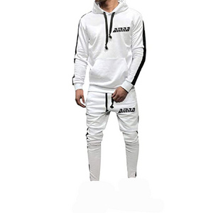 Adult Men Track Suit White And Black Lined Sweet Suit Pullover Track Suit