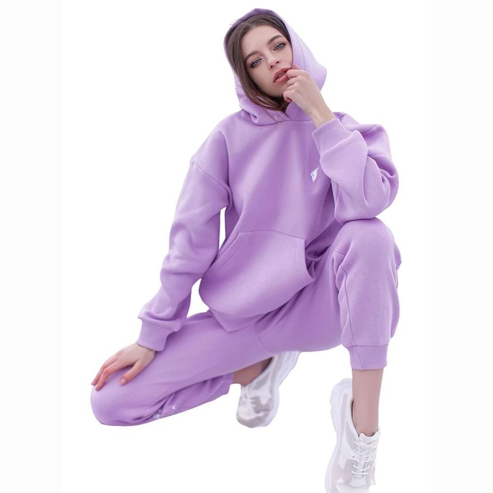 Top Trending Women's Jogging Suits Street Wear Purple Color Pullover Hooded Tracksuits With Customized Color