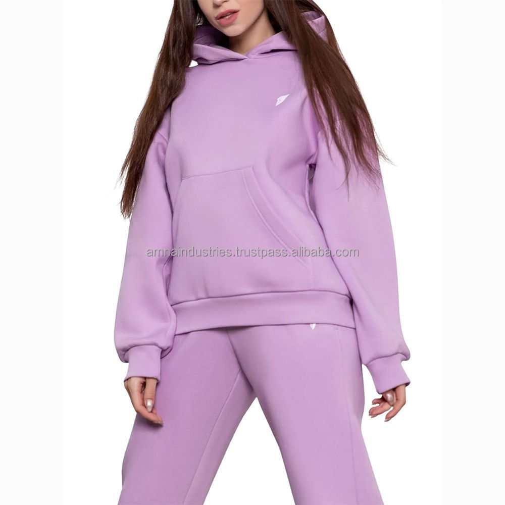 Top Trending Women's Jogging Suits Street Wear Purple Color Pullover Hooded Tracksuits With Customized Color