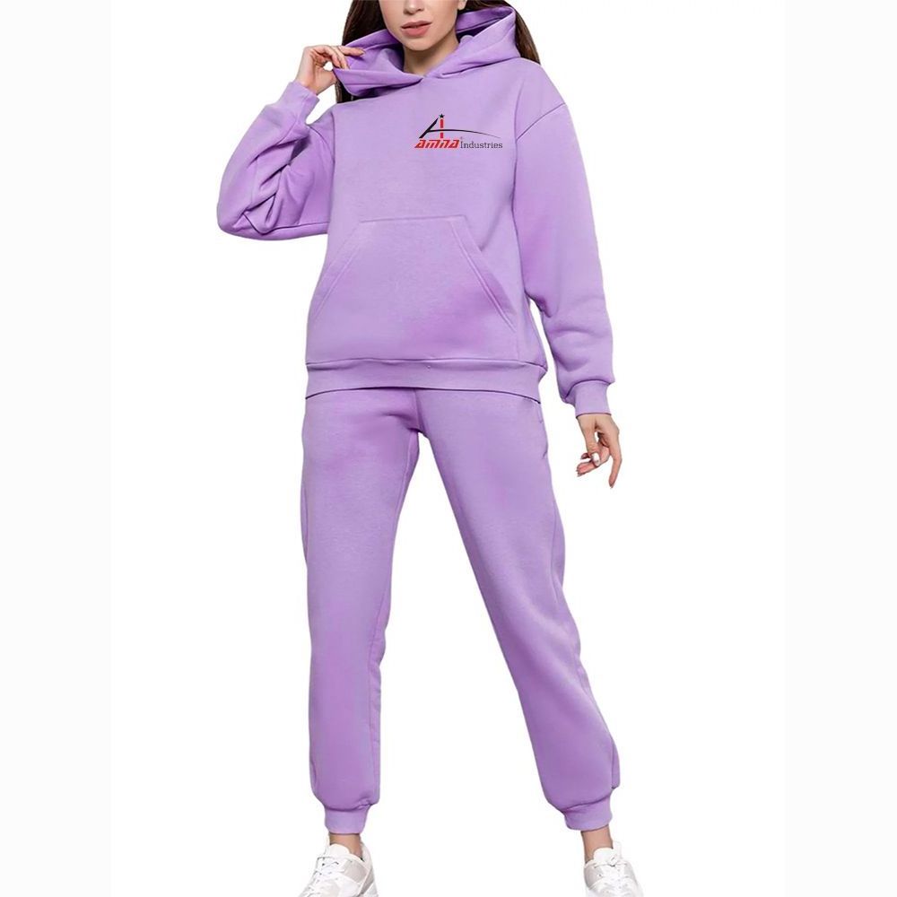 Top Trending Women's Jogging Suits Street Wear Purple Color Pullover Hooded Tracksuits With Customized Color