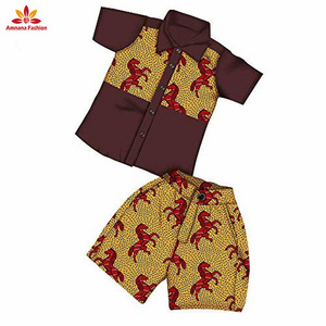 Fashion African Kid Boys Set Clothing Kitenge Designs Casual Children Wearing Two Pieces Short Set