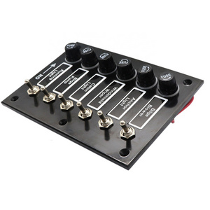 Amomd 12/24V 6P on off Toggle Switch Panel with Glass Fuses Max. Current 15A for Marine Boat RV