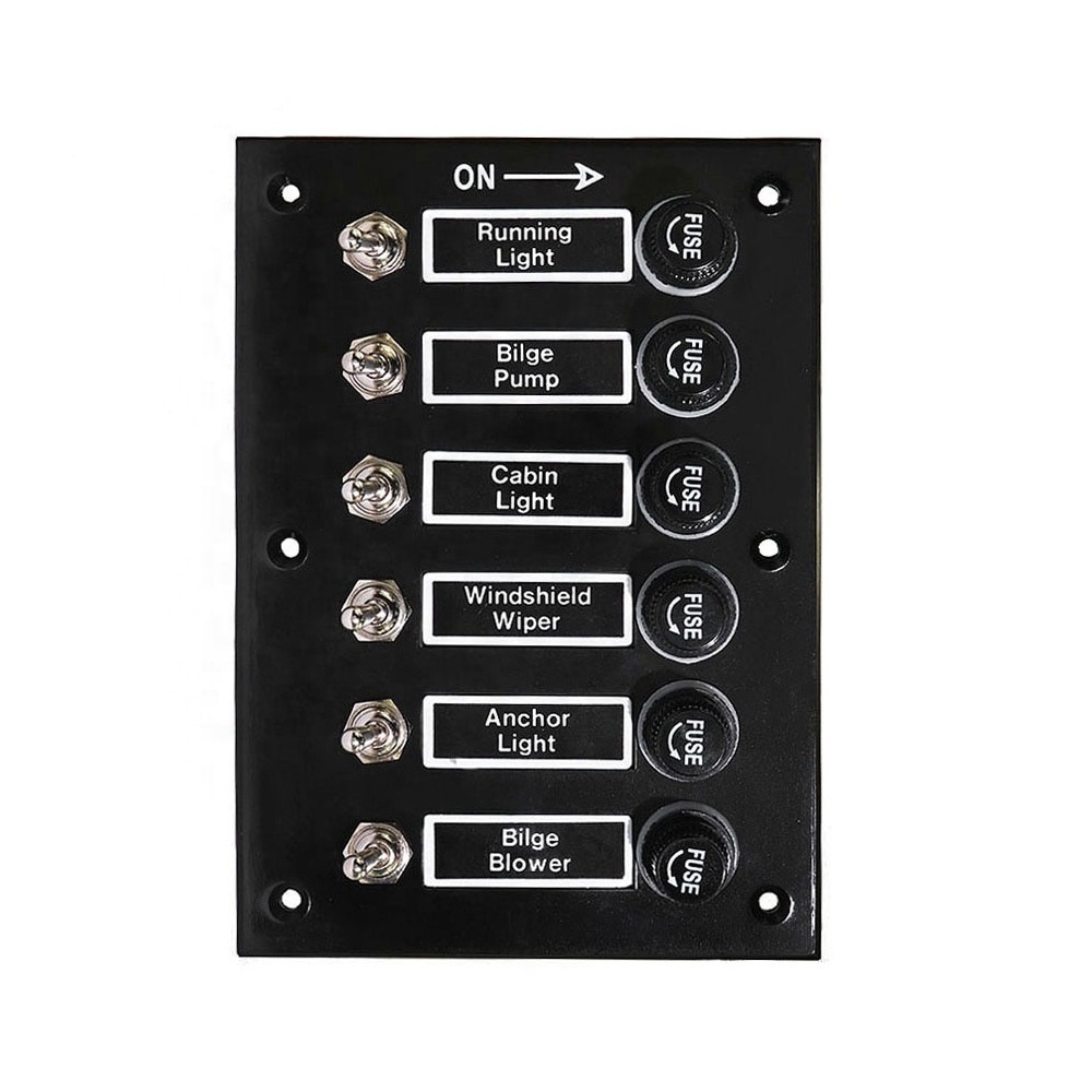 Amomd 12/24V 6P on off Toggle Switch Panel with Glass Fuses Max. Current 15A for Marine Boat RV