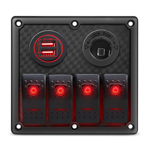 Amomd 4 Gang Dual USB Power Socket 12V Electric Light Control Switch Panel with On-Off Function 20A Max Current for Yacht