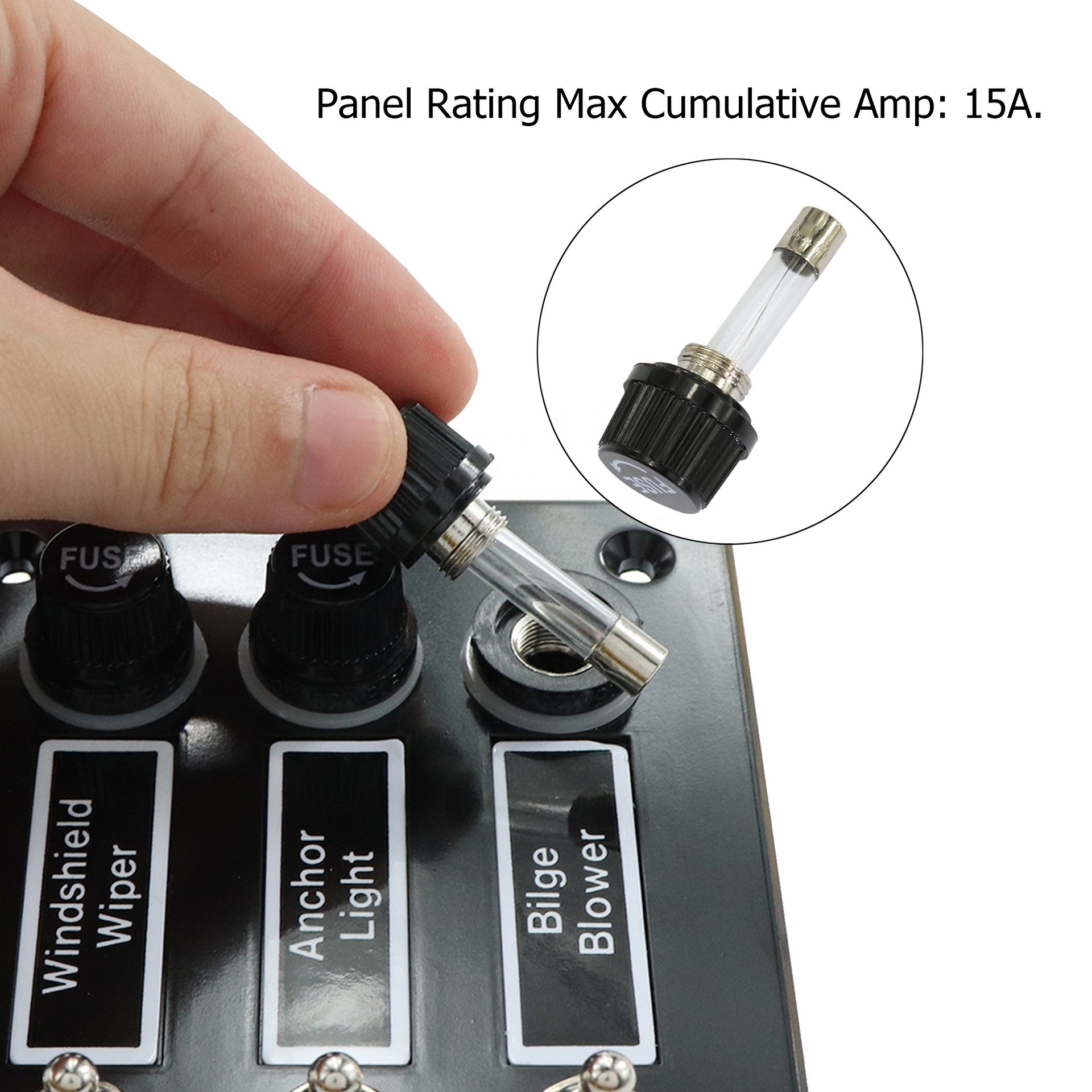 Amomd 12/24V 3P Toggle Switch Panel with Glass Fuse 15A Max Current CE Certified for Car Boat RV