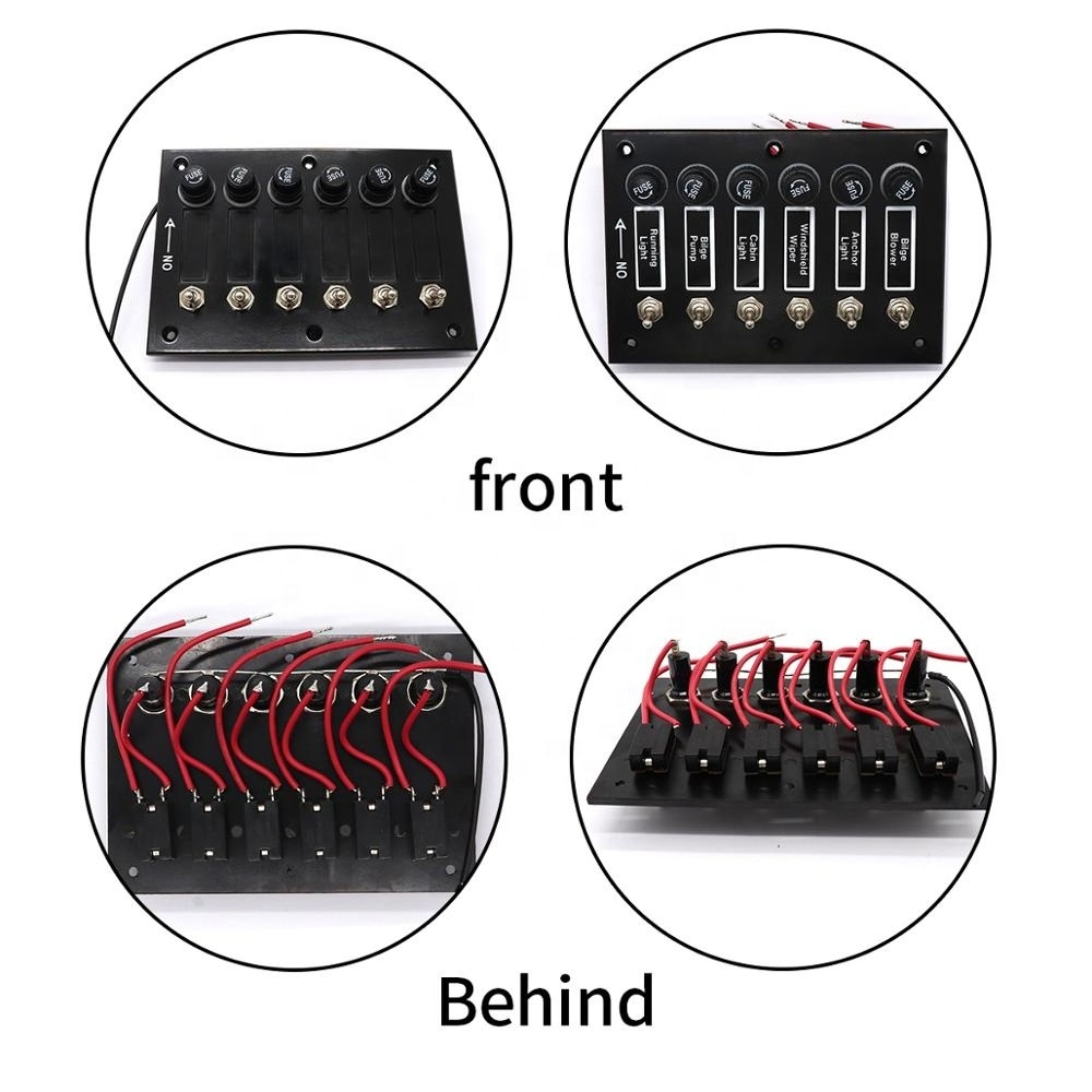 Amomd 12/24V 6P on off Toggle Switch Panel with Glass Fuses Max. Current 15A for Marine Boat RV