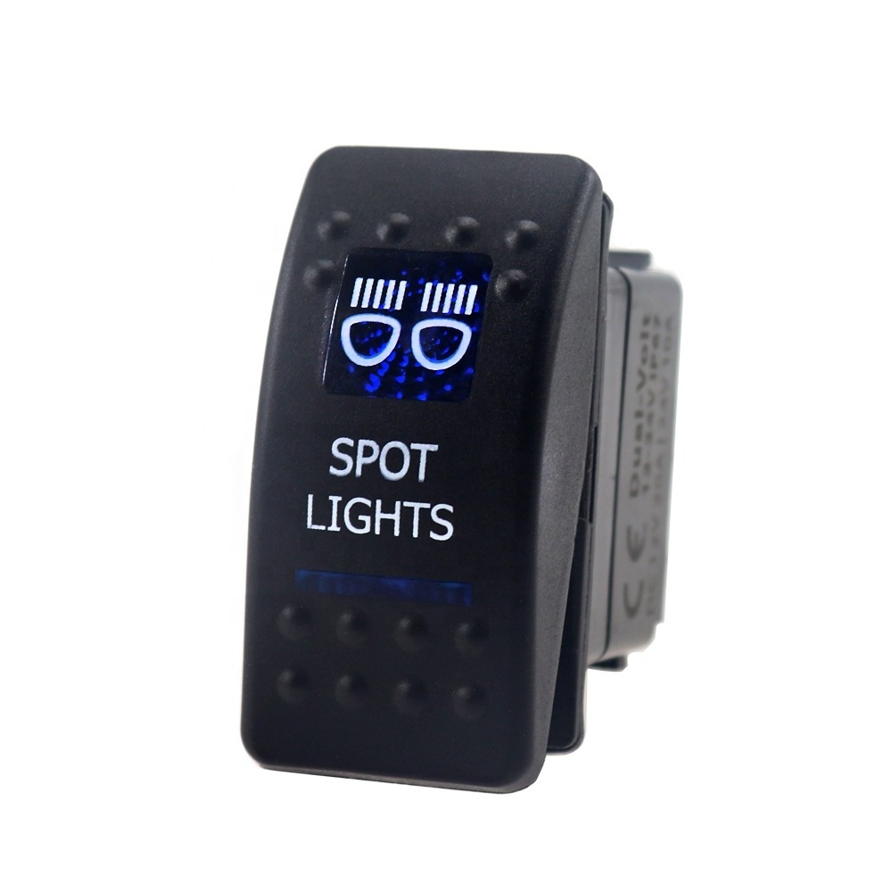 Amomd IP66 Waterproof 5-Pin Spot Light with Momentary Rocker Switch 12V/24V Blue LED On-Off Function 20A Maximum Current ABS