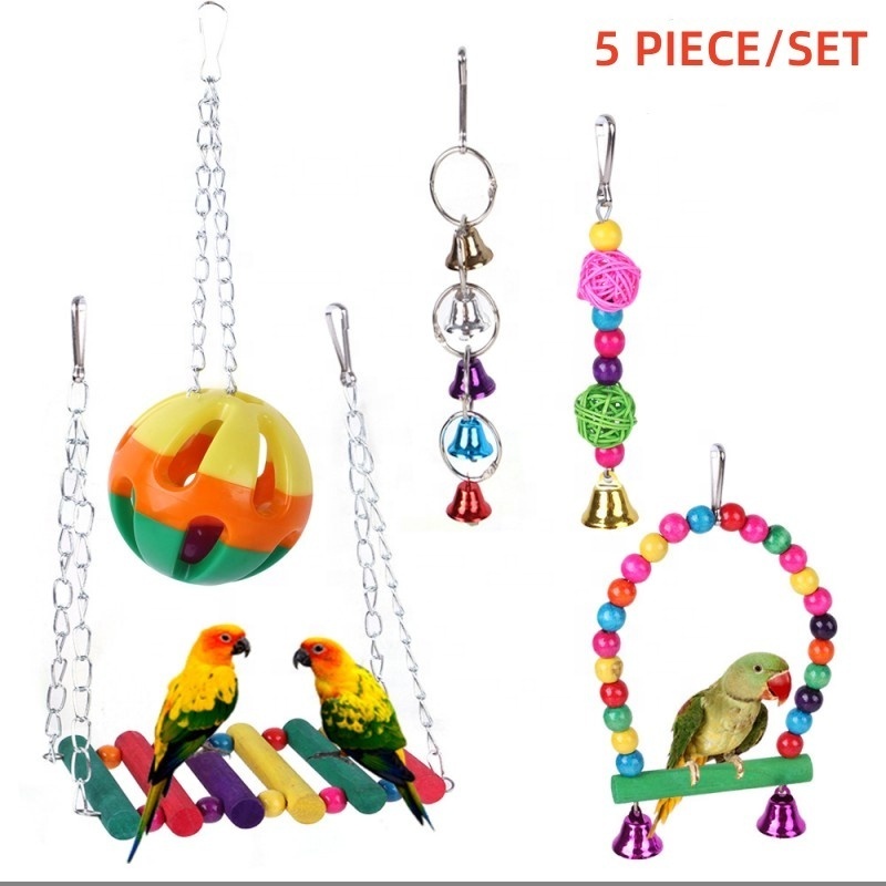 Perch Bird Swing Toy Accessories Set Bird Toys Accessories Pet Bird Cage Hammock Swing Toy