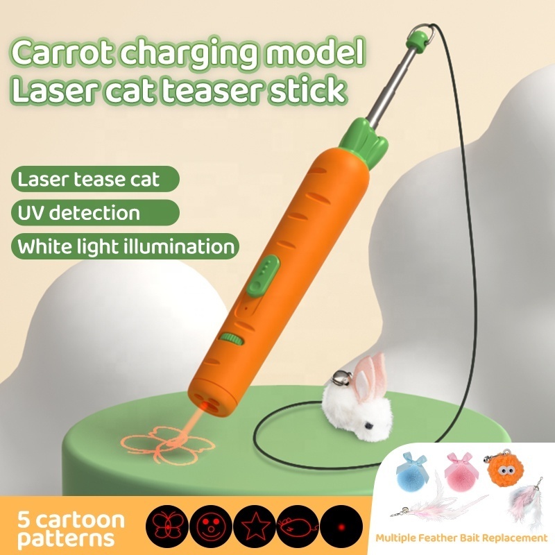 Laser Pointer Cat Toys Carrot Charging Model Laser Cat Teaser 5 Patterns Purple Light Cat Laser Toys