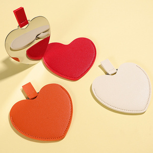 Korean heart gift plastic foldable compact pocket mirror logo custom bulk