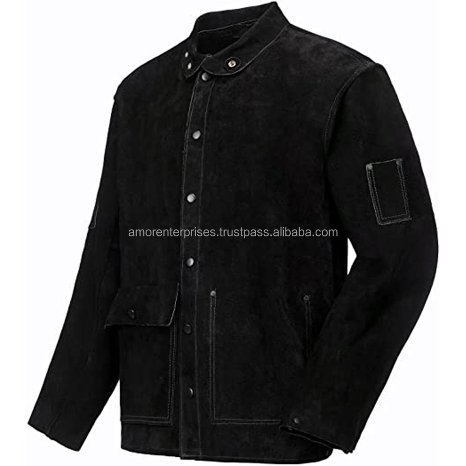 Premium Cowhide Split Leather Welding Jacket Leather Industrial Safety Spark Resistant Working Welders jacket for Heavy Duty